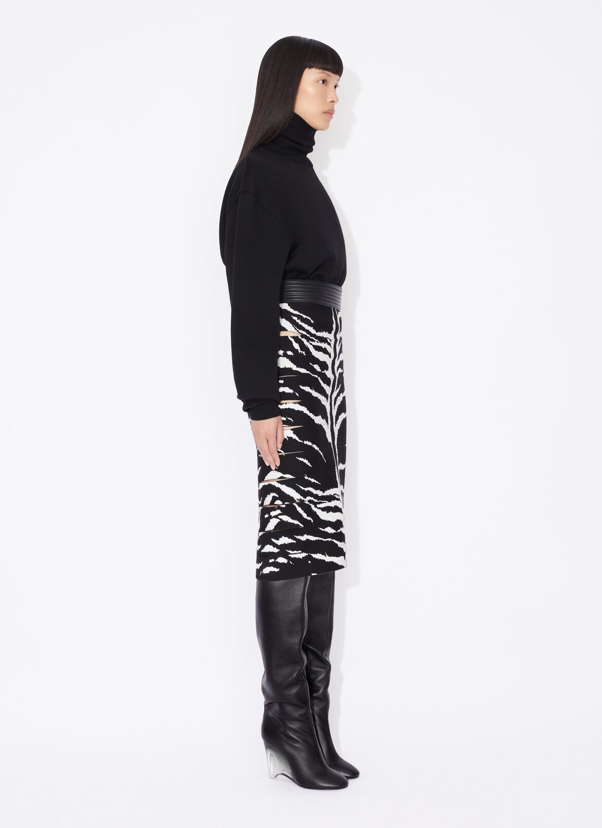 PENCIL ANIMAL KNIT SKIRT ALAÏA BLACK PENCIL ANIMAL KNIT SKIRT